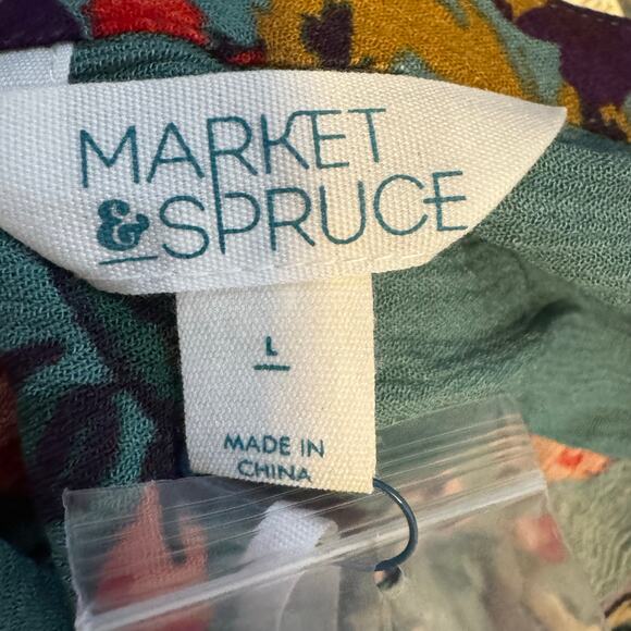 Market & Spruce Prat Sleeveless Green Floral Henley Blouse Rayon Size Large NWT - Picture 7 of 7